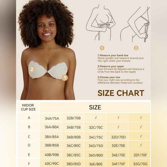 Niidor Sticky Bra Invisible Adhesive Push Up Reusable Strapless Bra - Picture 6 of 7